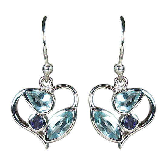 Blue Topaz Iolite Fun Loving Heart Earrings jewelry supply warehouse natural stones