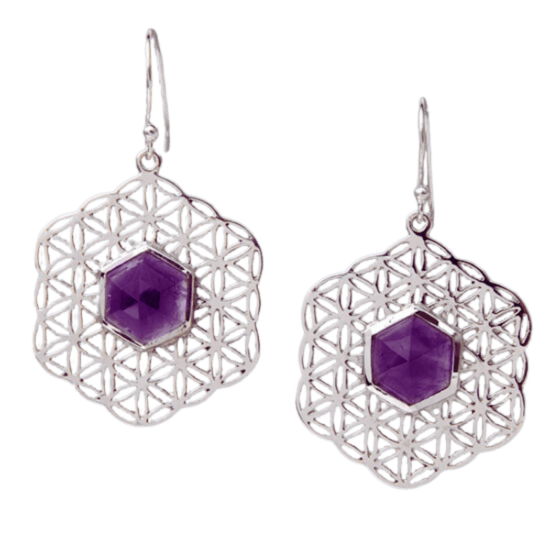 Amethyst Flower of Life Mandala Earrings new age real jewelry vendors
