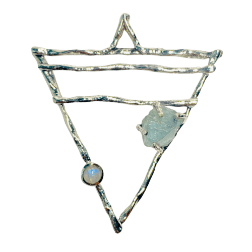 Aquamarine Moonstone Elemental Symbol Pendant