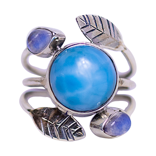 Larimar Moonstone Leaf Ring natural gemstone jewelry local vendor